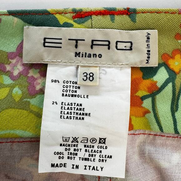 ETRO Floral Printed Denim Skirt Knee-Length Stretch Pencil Straight Fit 38 US 2 - Picture 8 of 9